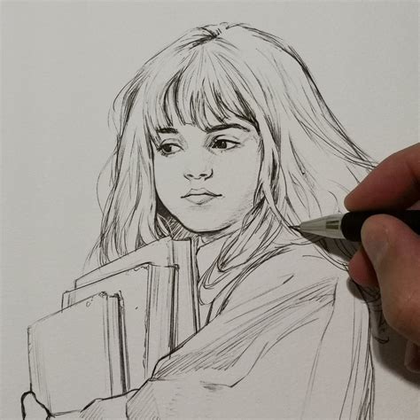 hermione granger dessin|Hermione Granger Drawing: Easy, Cartoon, Outline